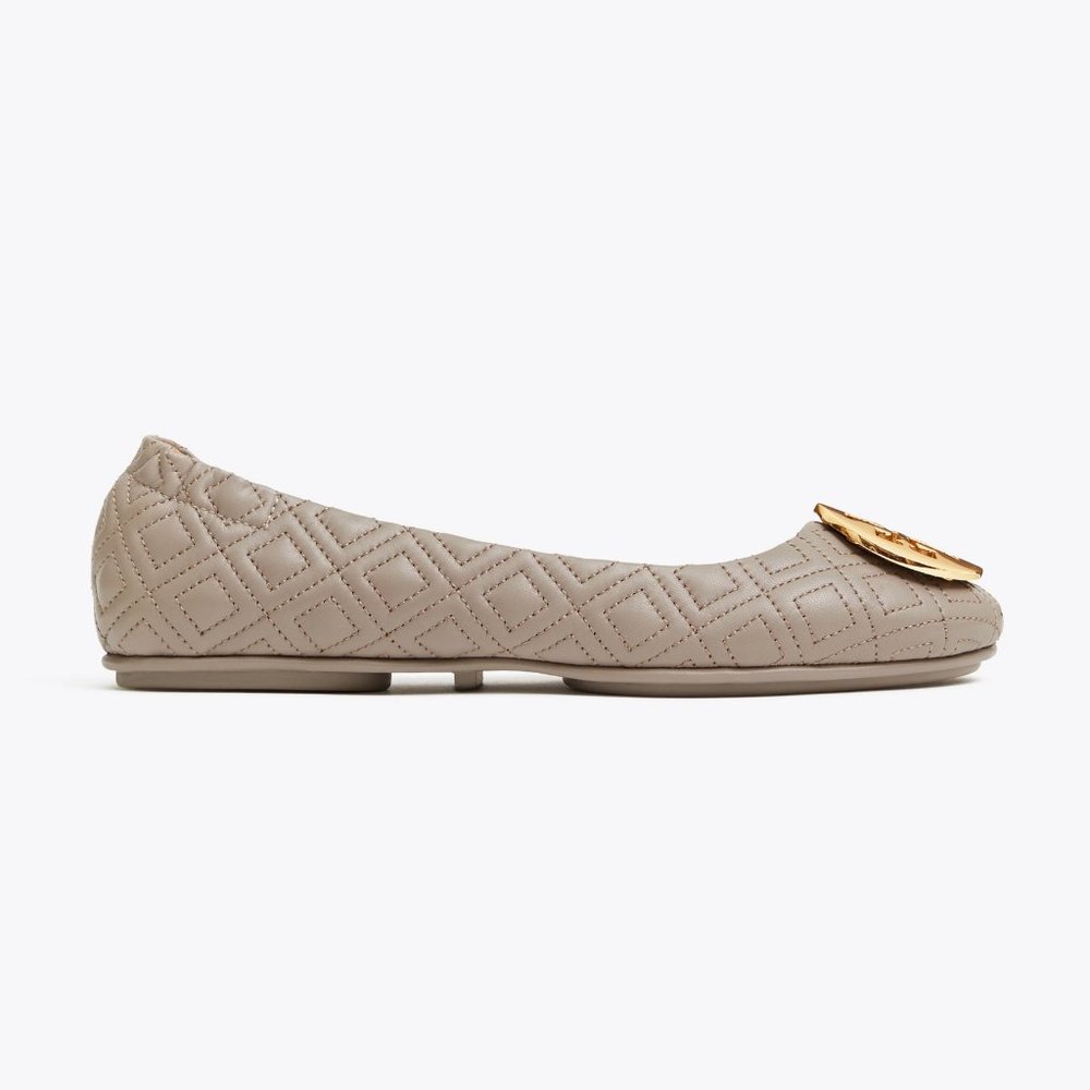 Tory Burch Minnie Travel Ballet Flat Quilted Leather Dust Storm Gold Taupe - Picture 10 of 10